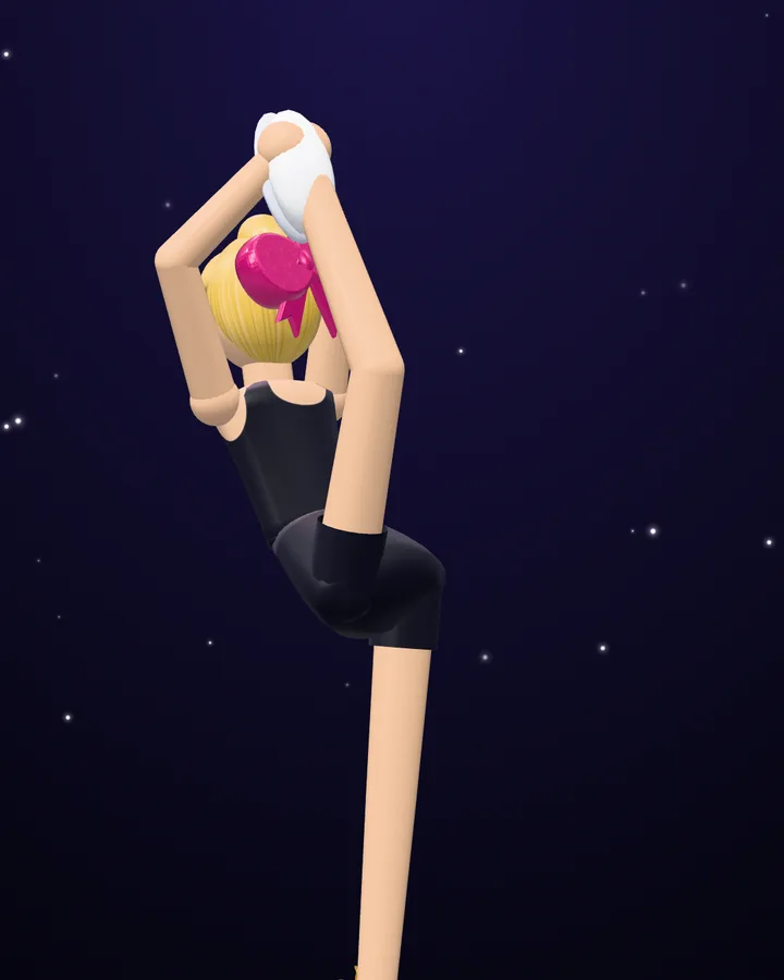 The doll holding a scorpion on a stunt stand