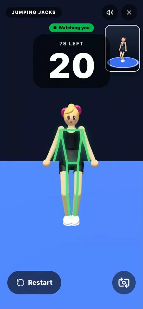 The jumping jacks game counting 20